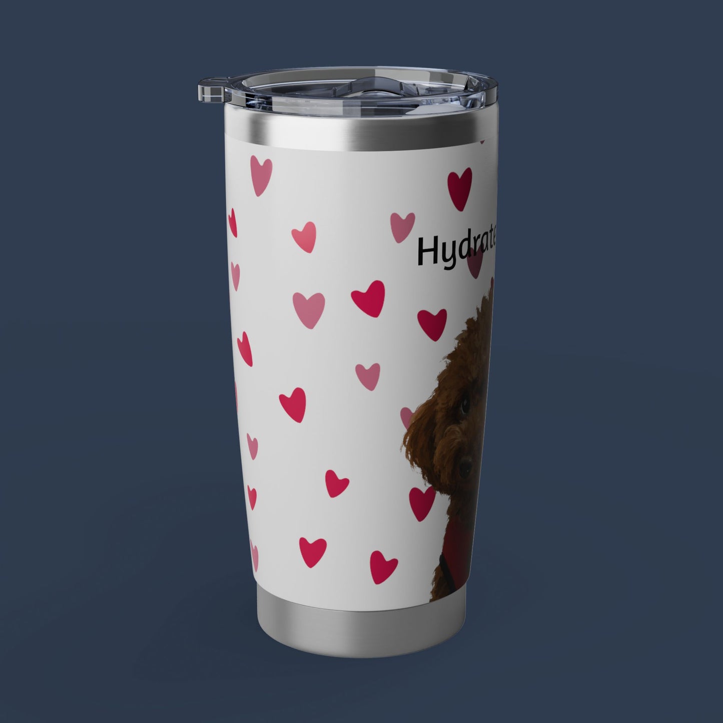 Hydrated Enough? Dog Photo 20oz Tumbler — Heart Pattern Insulated Travel Cup