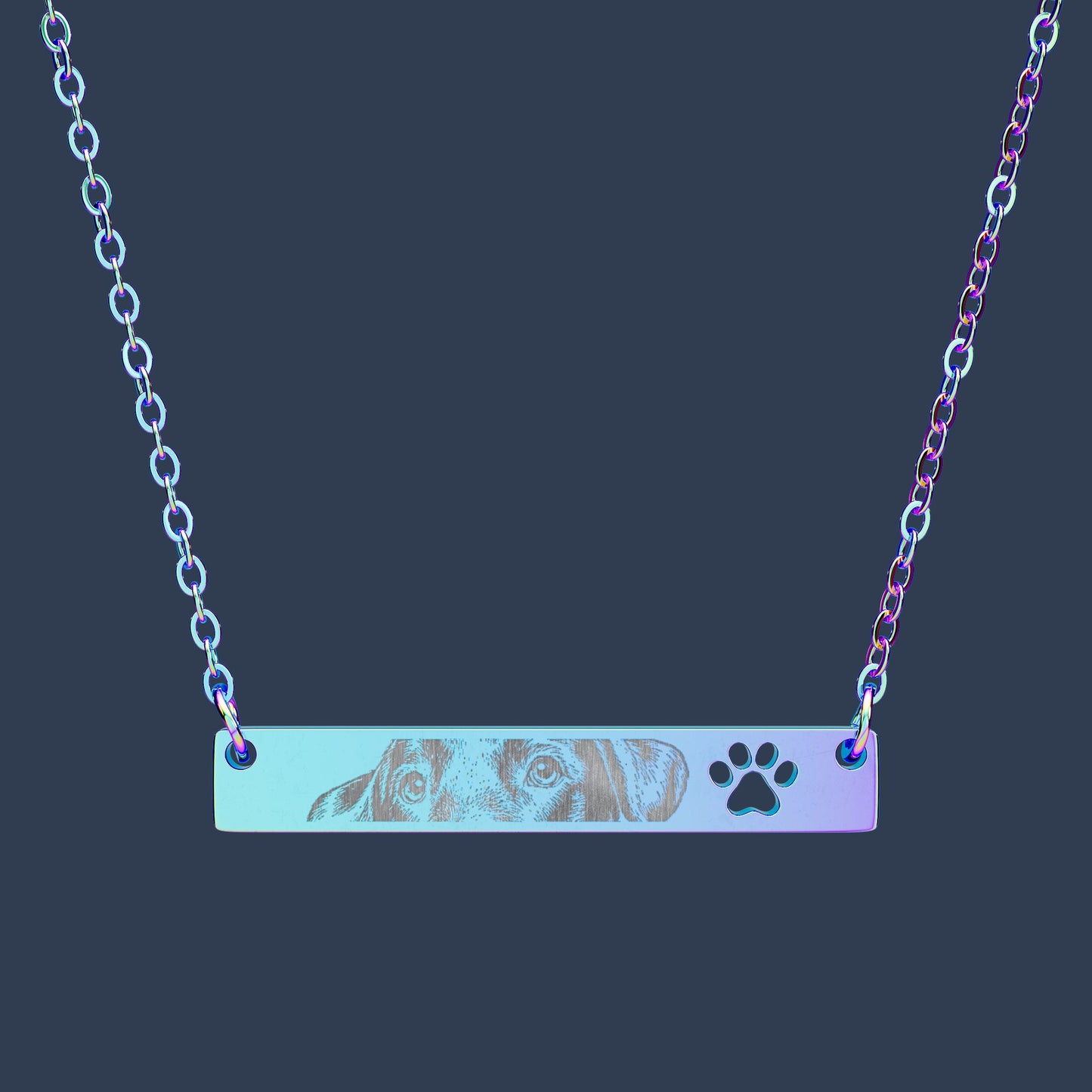 Engraved Paw Cutout Bar Necklace