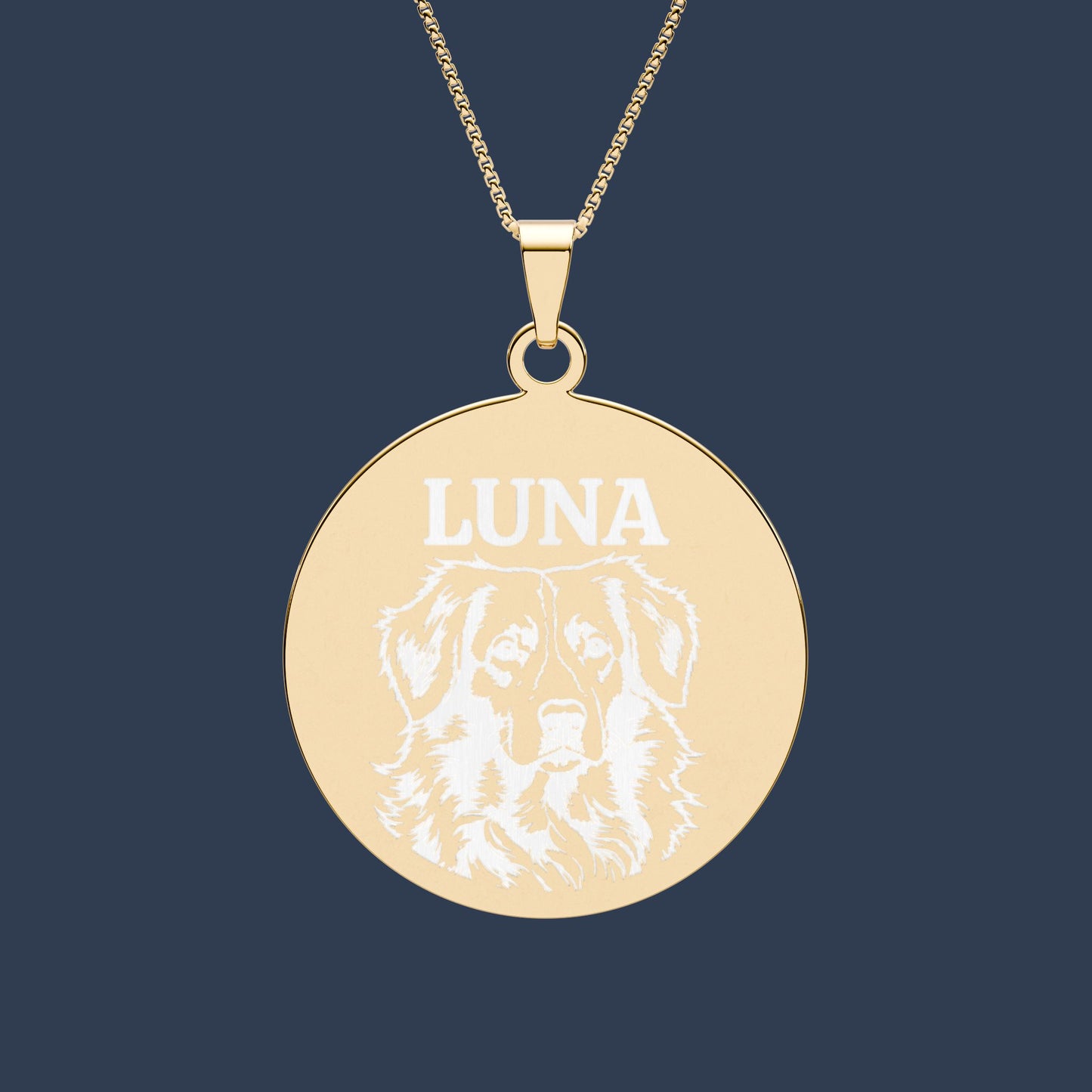 Round Photo Pendant Necklace — Personalized Name 'LUNA' Engraved