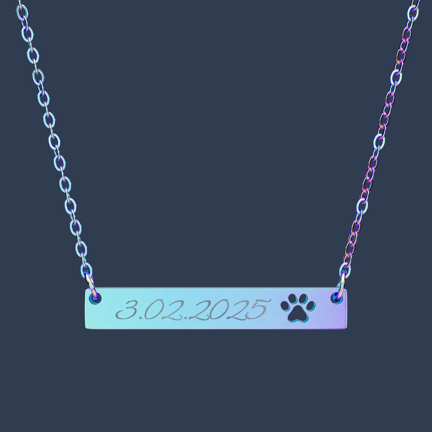 Engraved Paw Cutout Bar Necklace