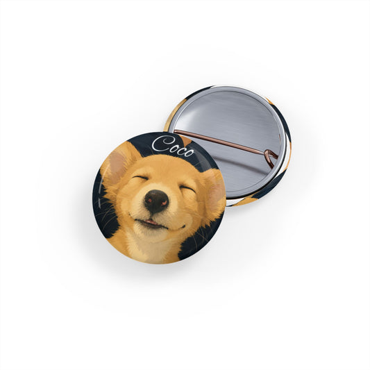 Corgi Smiles Round Pin — 'Coco' Cute Dog Button