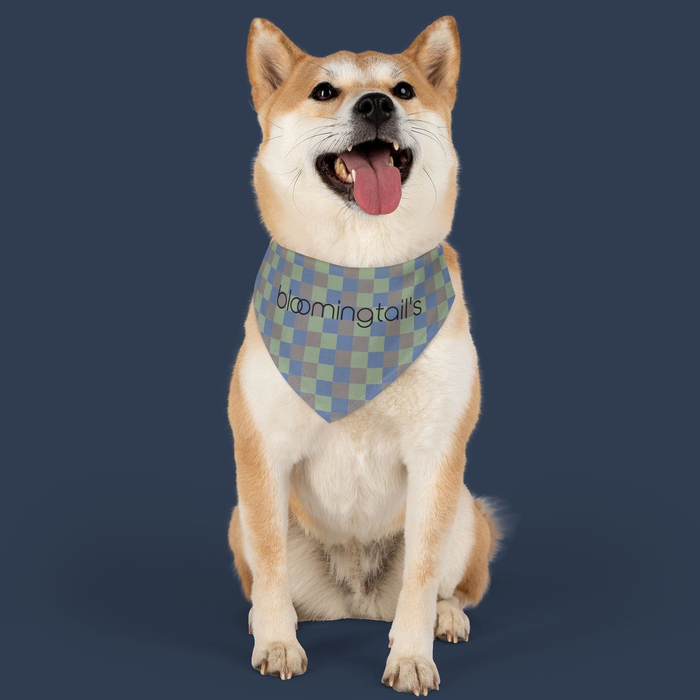 Bandana Collar — Blue Green Check Pet Bandana with “bloomingtails”