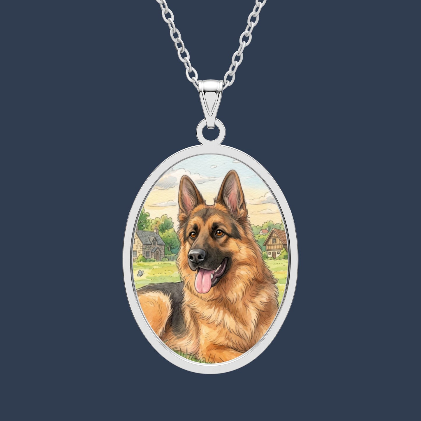 German Shepherd Oval Photo Pendant Necklace — Personalized Pet Memorial Gift
