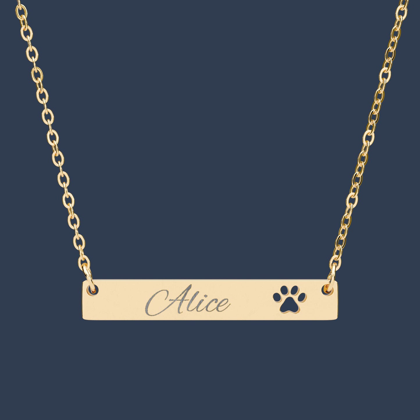 Engraved Paw Cutout Bar Necklace
