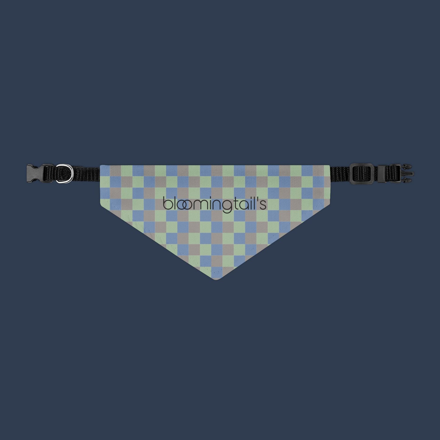 Bandana Collar — Blue Green Check Pet Bandana with “bloomingtails”