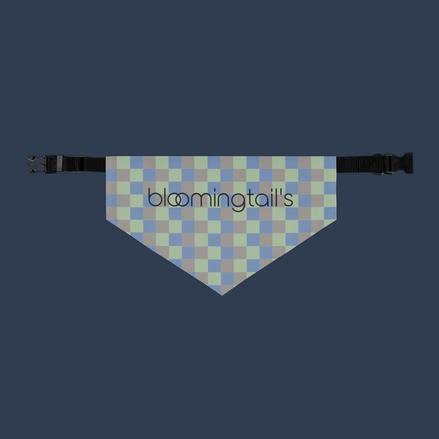 Bandana Collar — Blue Green Check Pet Bandana with “bloomingtails”