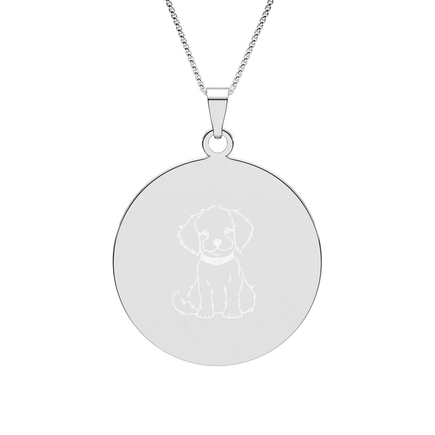 Round Photo Pendant Necklace — Engraved Puppy Keepsake