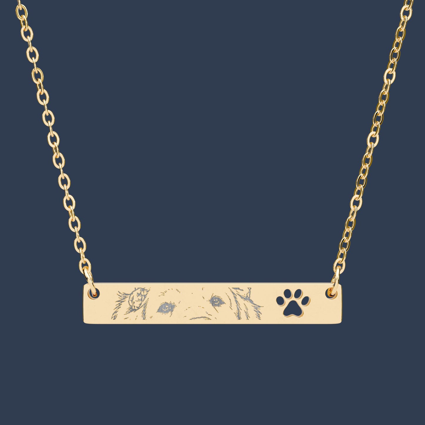 Engraved Paw Cutout Bar Necklace