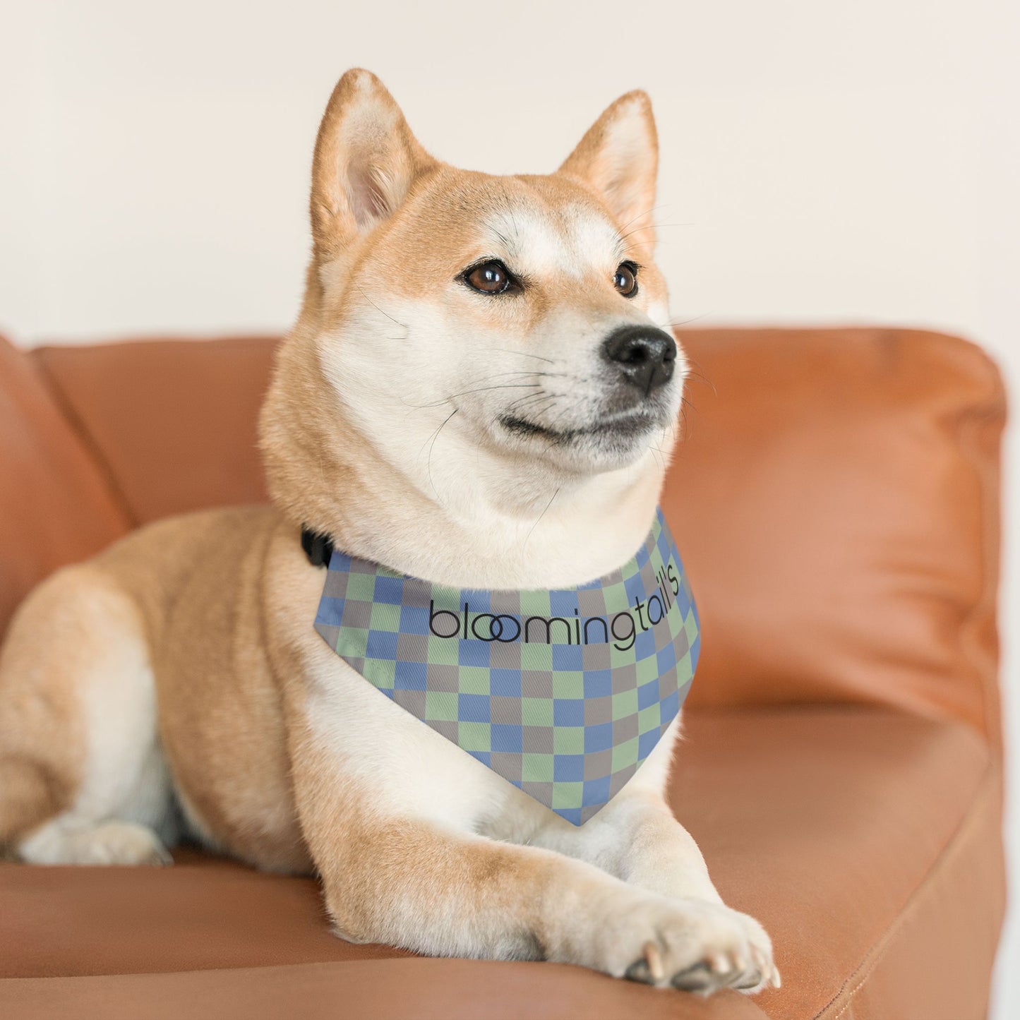 Bandana Collar — Blue Green Check Pet Bandana with “bloomingtails”