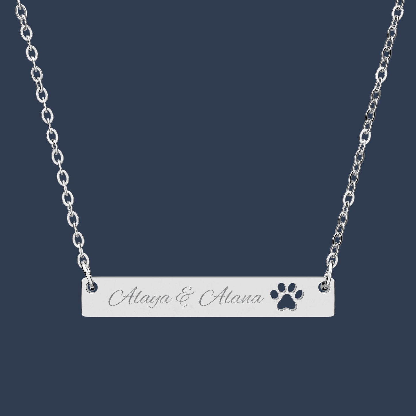 Engraved Paw Cutout Bar Necklace
