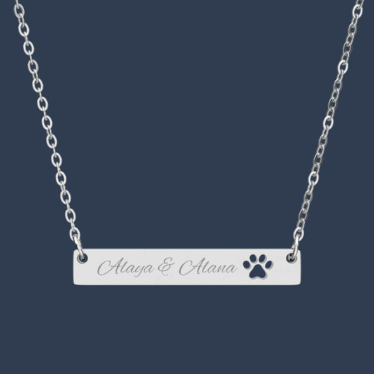 Engraved Paw Cutout Bar Necklace