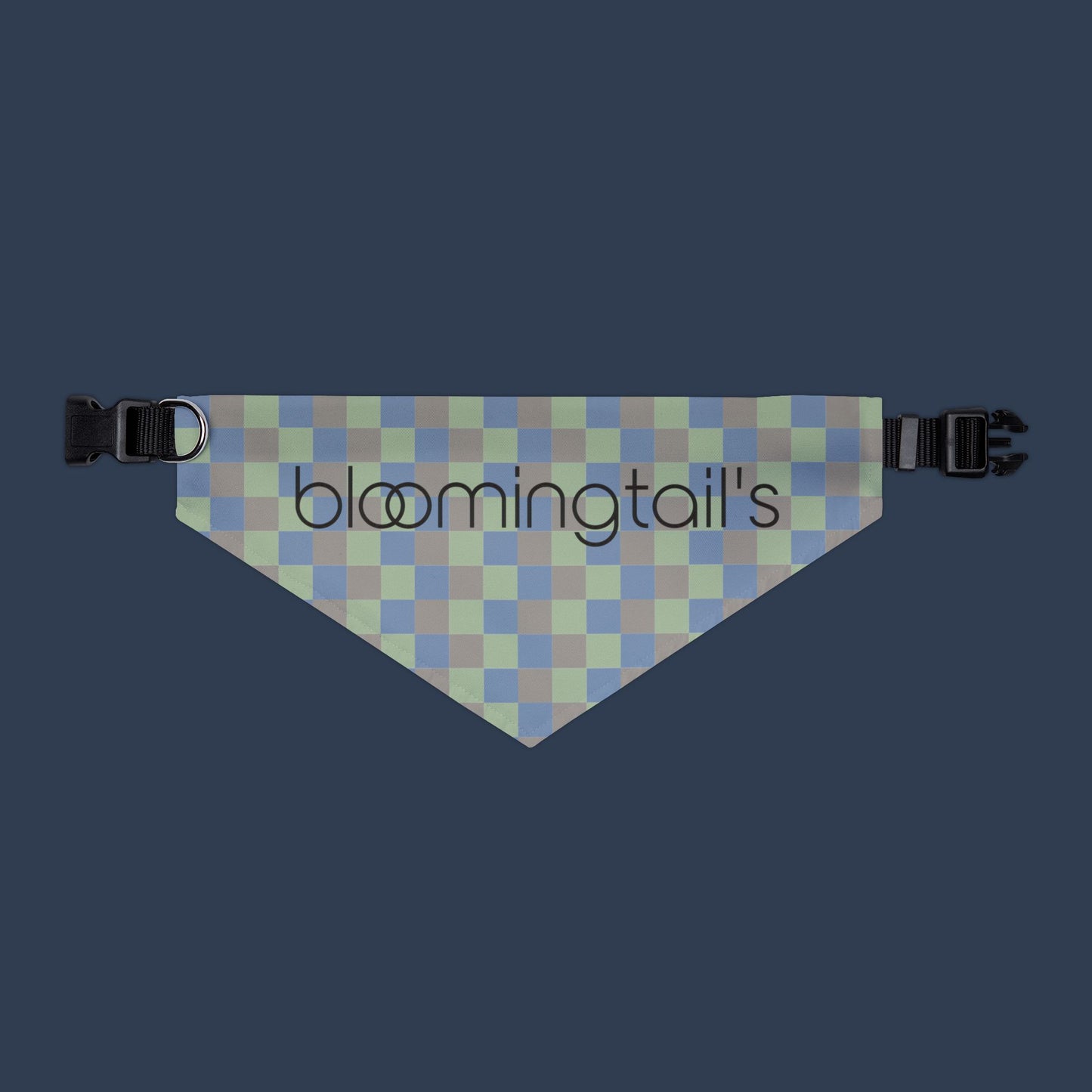 Bandana Collar — Blue Green Check Pet Bandana with “bloomingtails”
