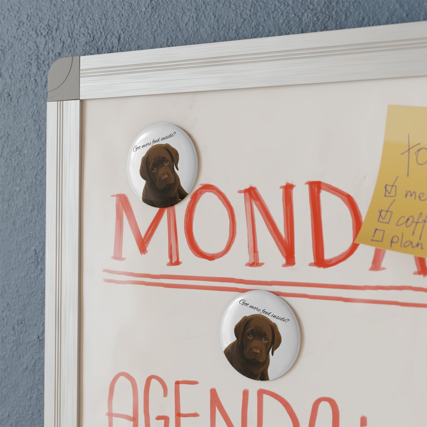 Round Dog Magnet — Chocolate Labrador Puppy “Got more food inside?”