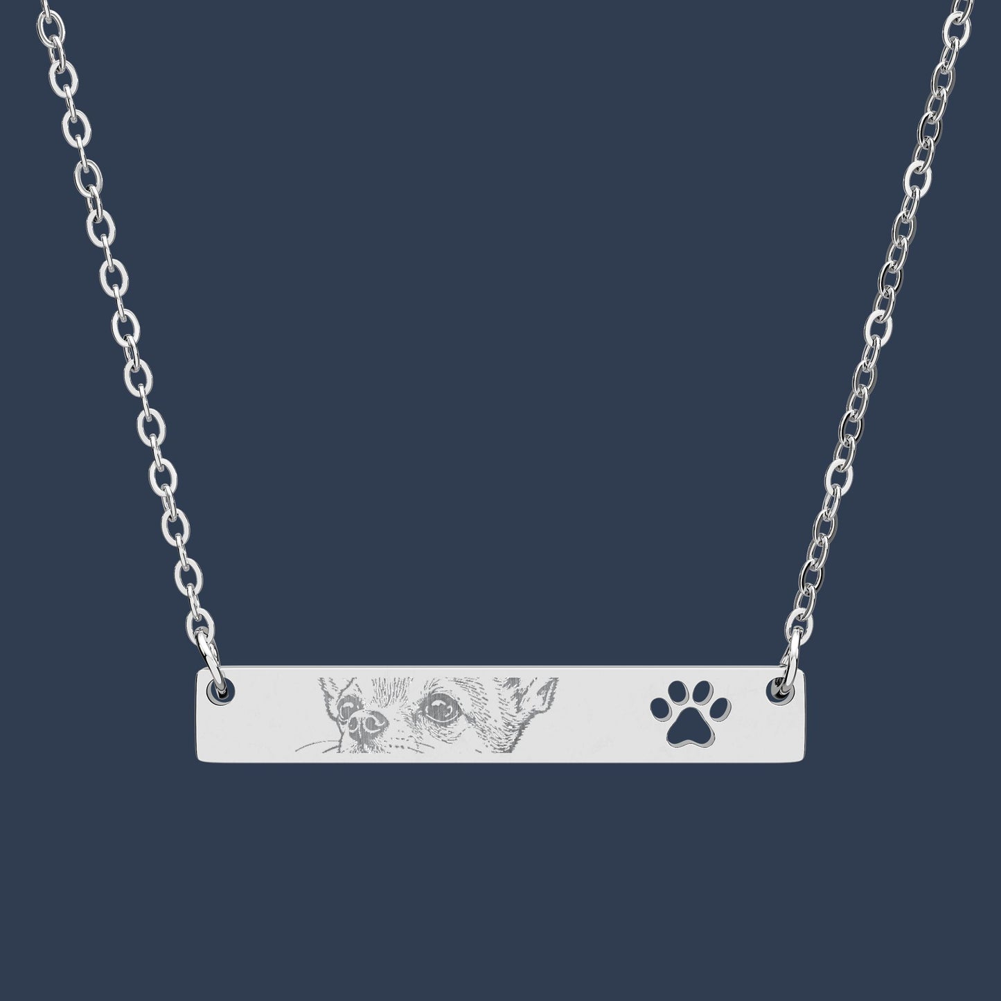 Engraved Paw Cutout Bar Necklace