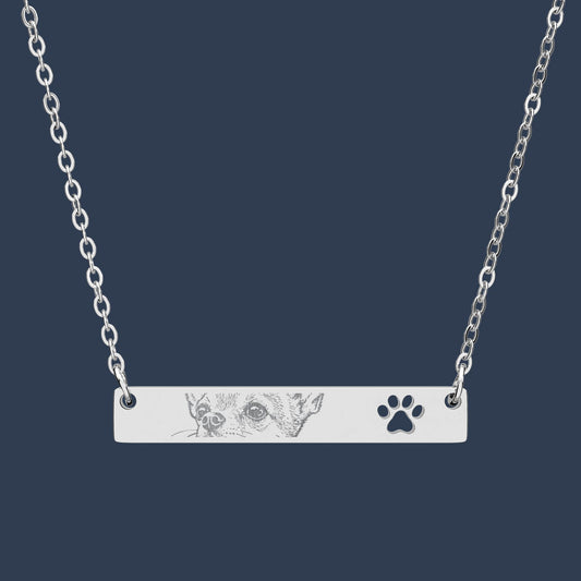 Engraved Paw Cutout Bar Necklace