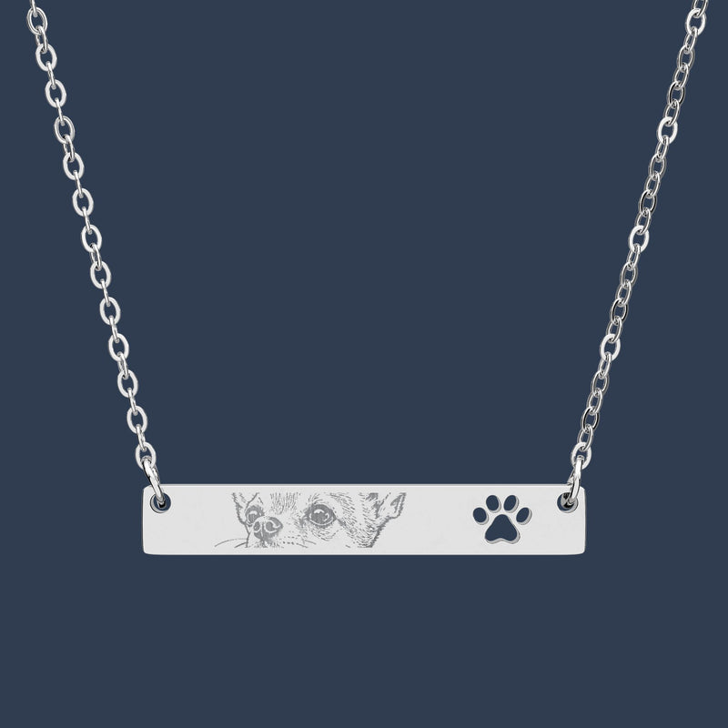 Engraved Paw Cutout Bar Necklace