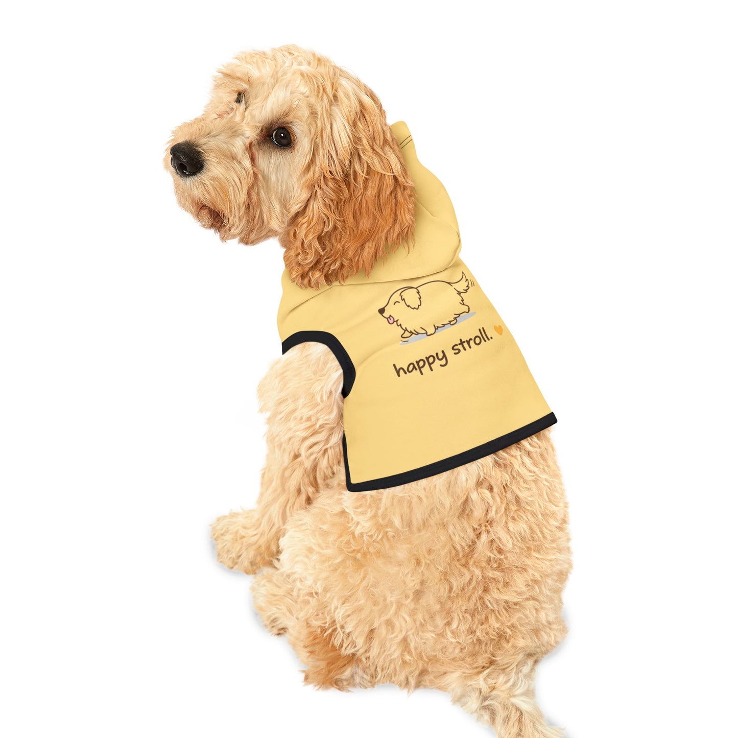Pet Hoodie — Yellow "happy stroll." Dog Hoodie for Small Dogs, Cute Walk-Ready Pet Sweatshirt
