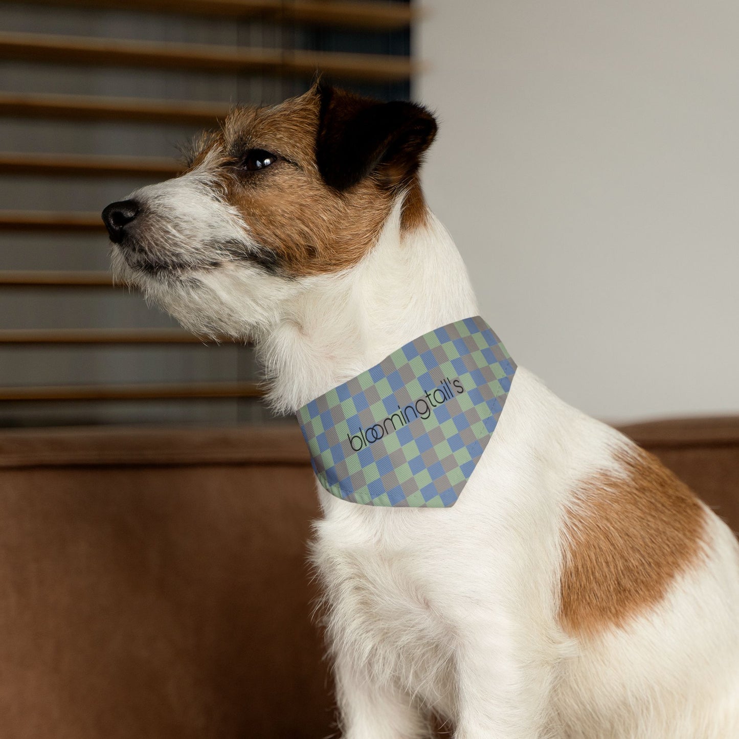 Bandana Collar — Blue Green Check Pet Bandana with “bloomingtails”