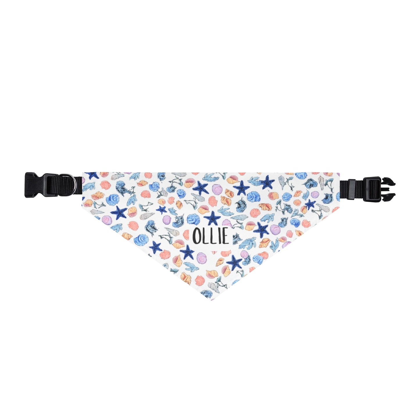 Clip-on Pet Bandana — Blue Narwhal & Seashells Cute Summer Dog Scarf