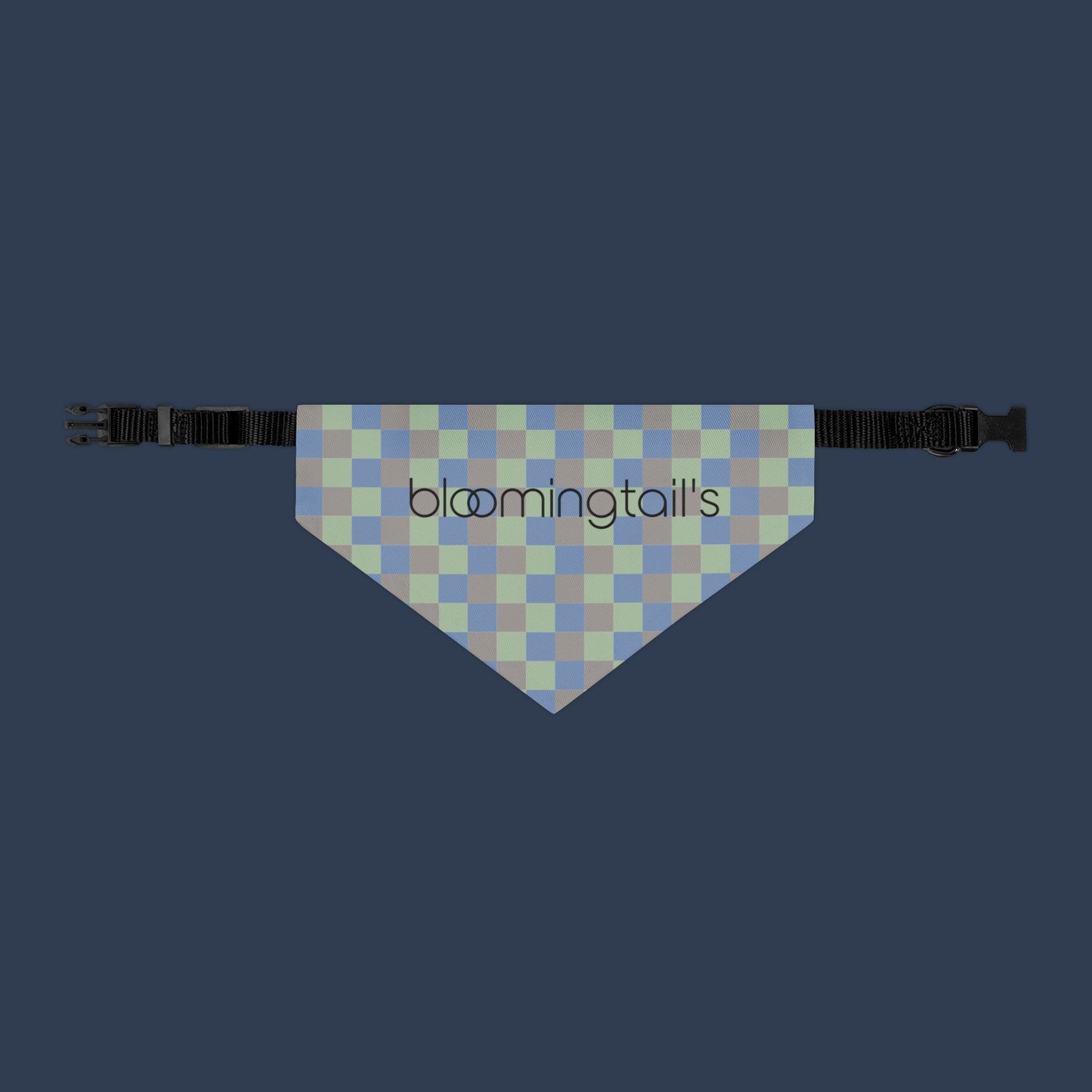 Bandana Collar — Blue Green Check Pet Bandana with “bloomingtails”