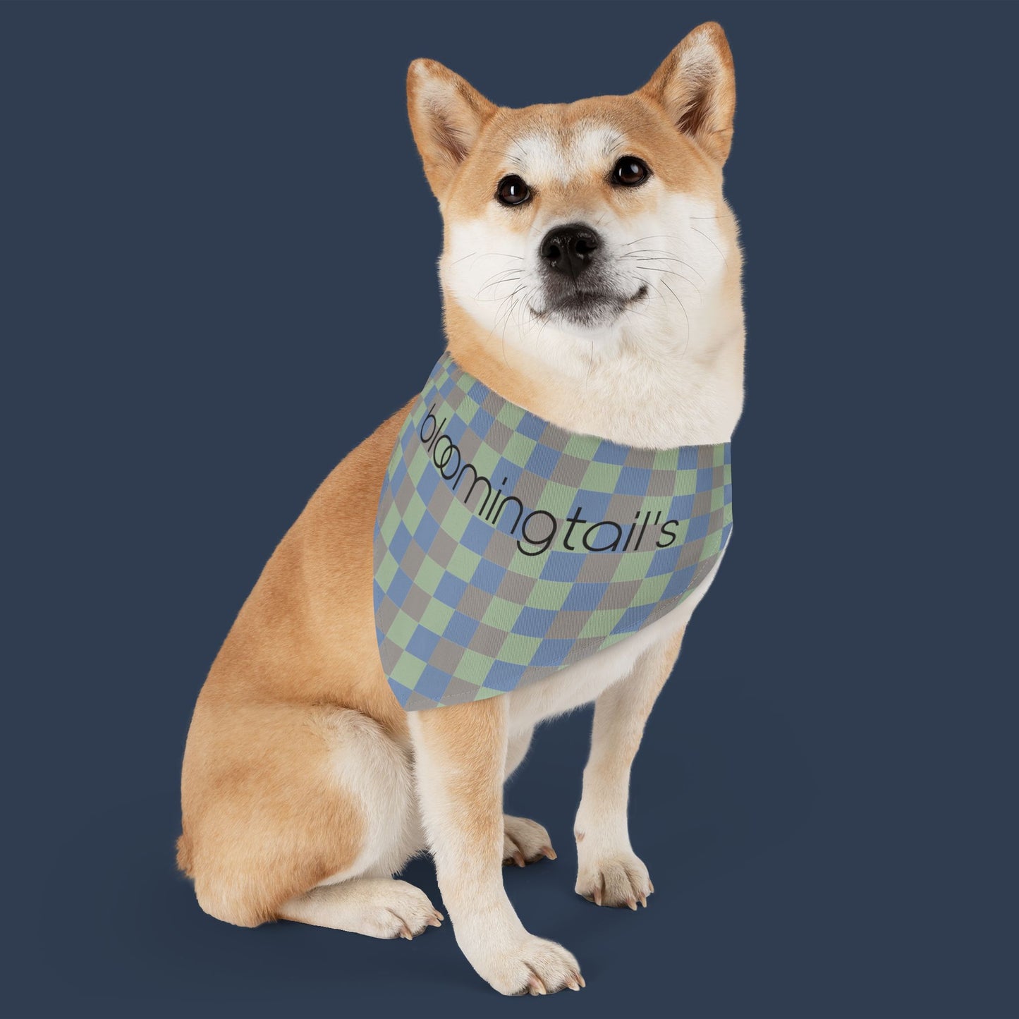 Bandana Collar — Blue Green Check Pet Bandana with “bloomingtails”