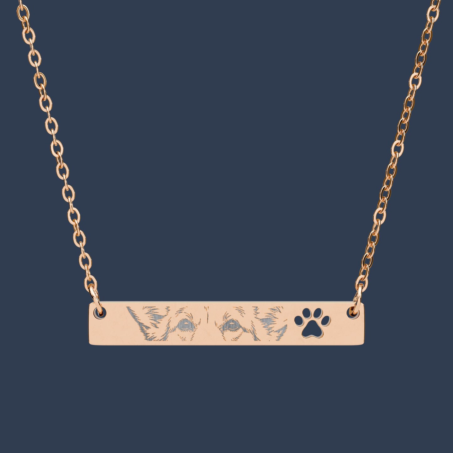 Engraved Paw Cutout Bar Necklace