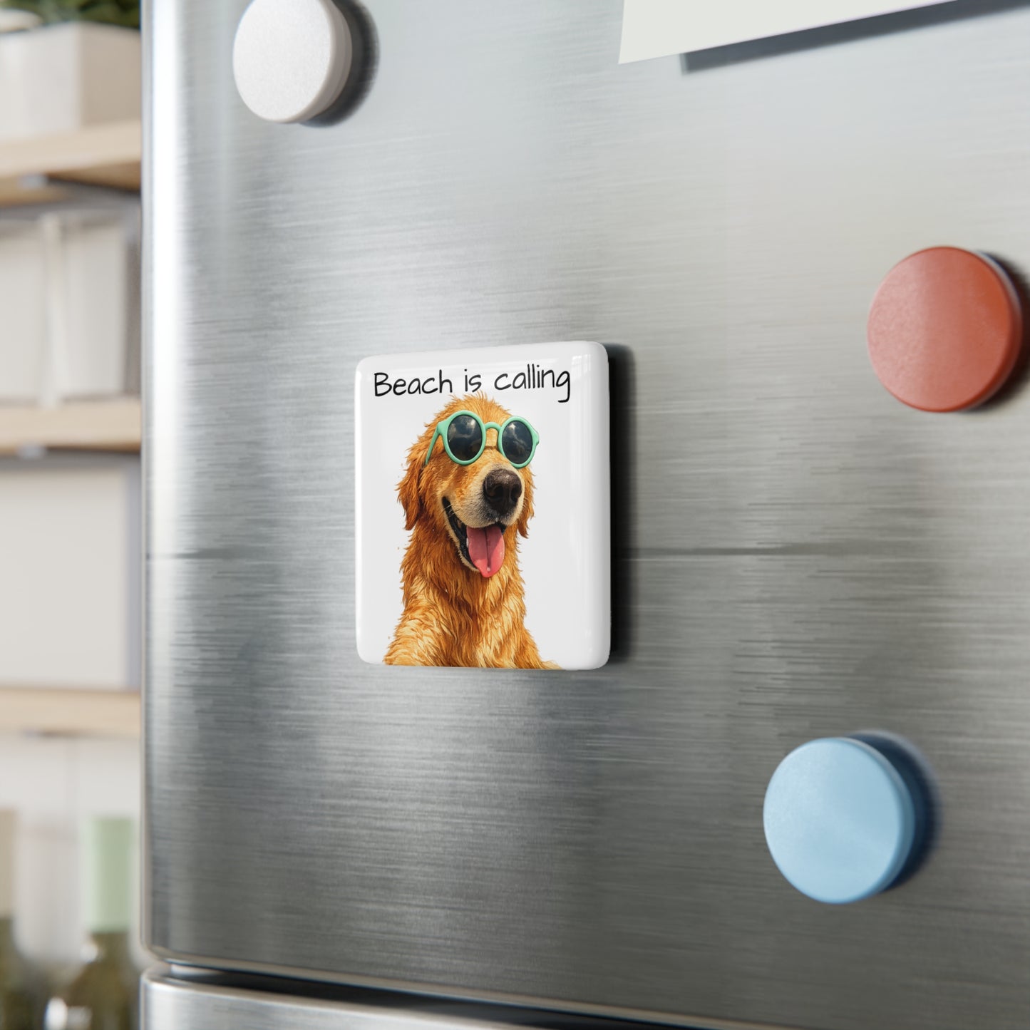 Beach Is Calling Dog Magnet — Porcelain Square Refrigerator Magnet