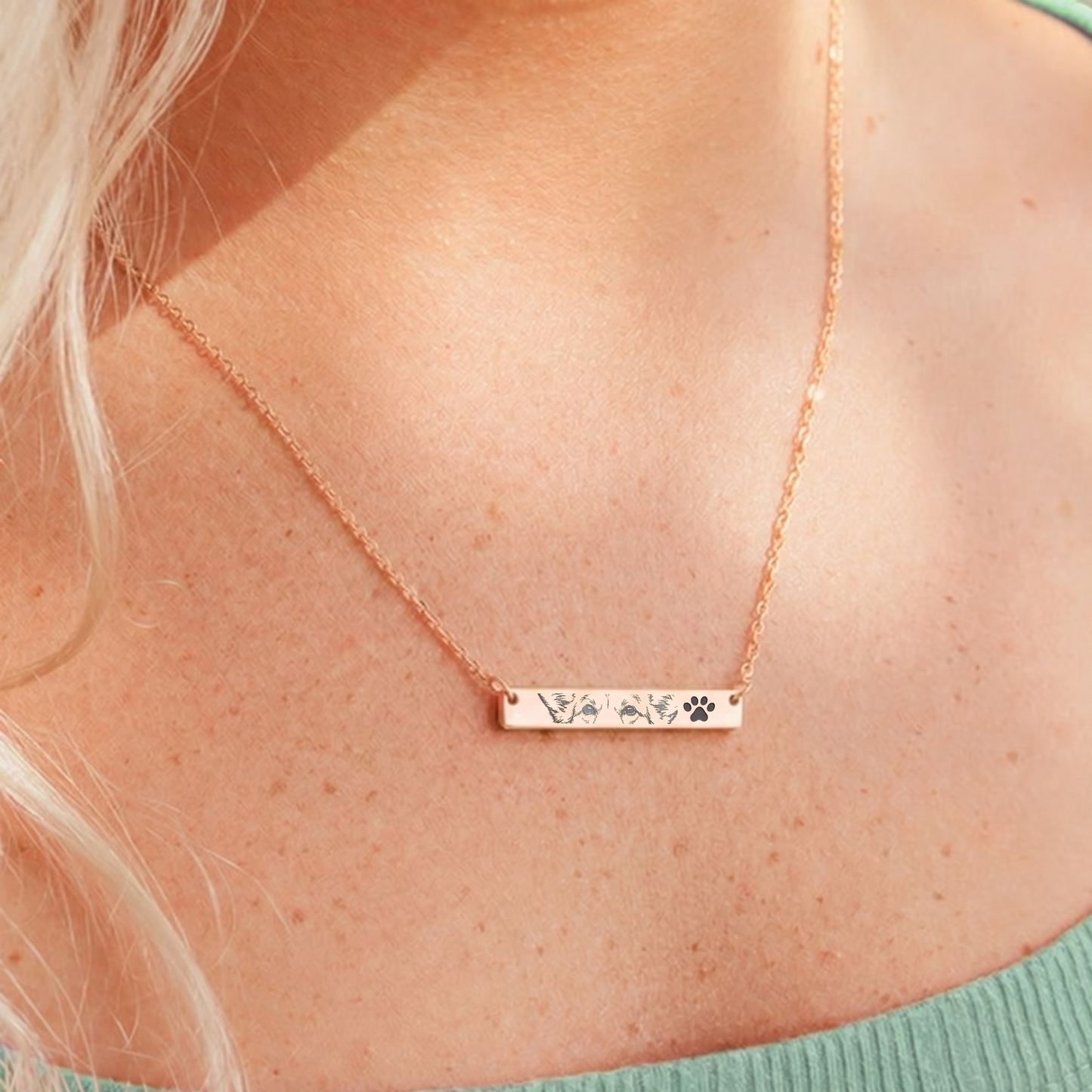 Engraved Paw Cutout Bar Necklace